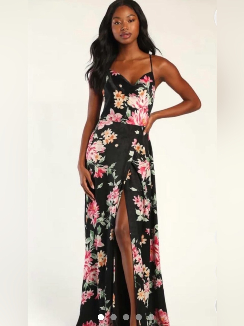 Lulu's Black Maxi Dress with Pink & Green Floral Print